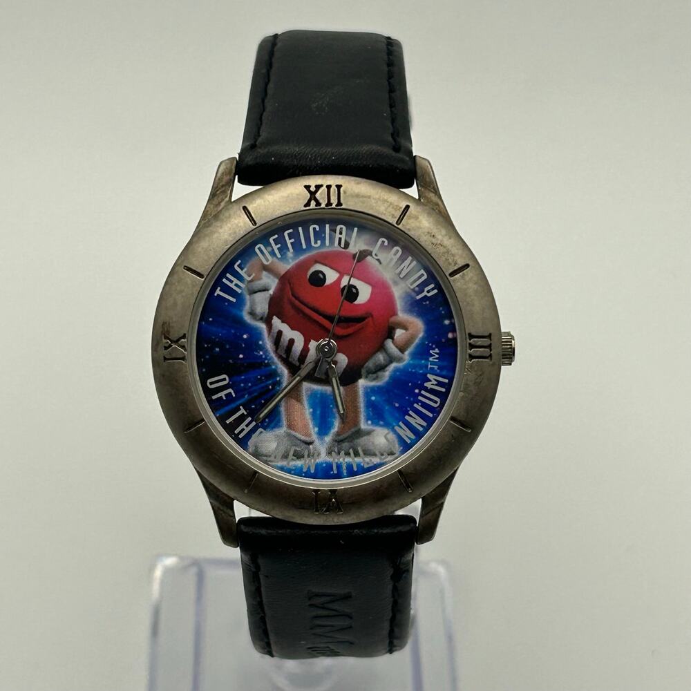 1998 Limited Edition MARS Inc. Red M&M Watch Black Leather Band  New Battery - Picture 2 of 8